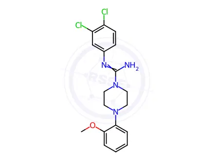 Chemical structure of 1-Piperazinecarboximidamide, N-(3,4-dichlorophenyl)-4-(2-methoxyphenyl)-, dihydrochloride