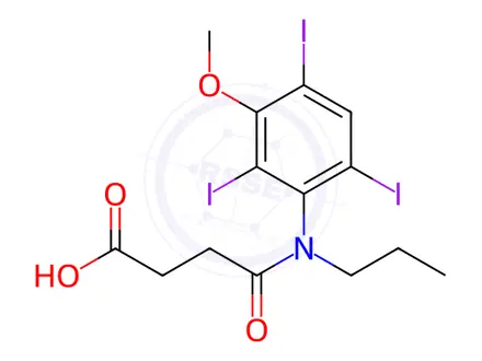 Chemical structure of Butanoic acid, 4-oxo-4-(propyl(2,4,6-triiodo-3-methoxyphenyl)amino)-(9CI)