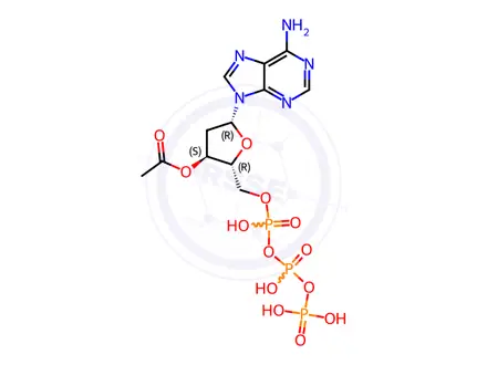 Chemical structure of Adenosine 5'-(tetrahydrogen triphosphate), 2'-deoxy-, 3'-acetate (9CI)