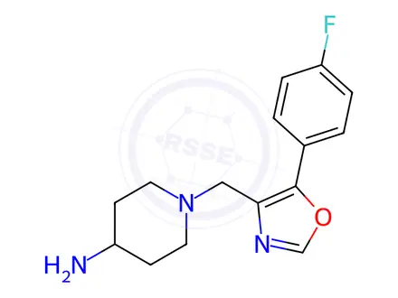Chemical structure of 1-((5-(4-Fluorophenyl)oxazol-4-yl)methyl)piperidin-4-amine dihydrochloride