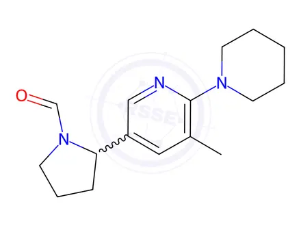 Chemical structure of 2-(5-Methyl-6-(piperidin-1-yl)pyridin-3-yl)pyrrolidine-1-carbaldehyde