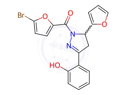 Chemical structure of (5-Bromofuran-2-yl)(5-(furan-2-yl)-3-(2-hydroxyphenyl)-4,5-dihydro-1H-pyrazol-1-yl)methanone