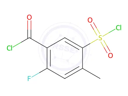 Chemical structure of Benzoyl chloride, 5-(chlorosulfonyl)-2-fluoro-4-methyl-