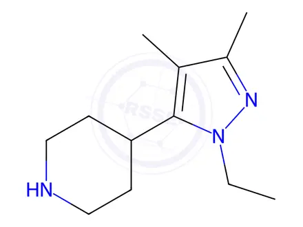 Chemical structure of Piperidine, 4-(1-ethyl-3,4-dimethyl-1H-pyrazol-5-yl)-(9CI)