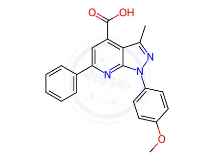 Chemical structure of 1-(4-methoxyphenyl)-3-methyl-6-phenyl-1H-pyrazolo[3,4-b]pyridine-4-carboxylic acid