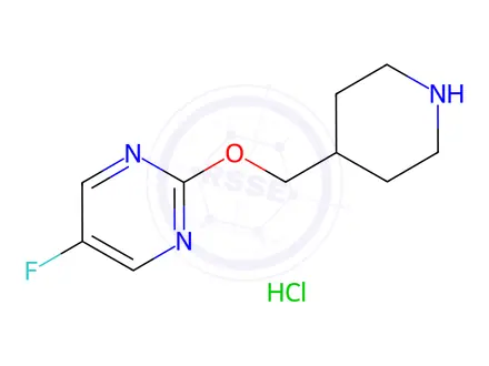 Chemical structure of 5-Fluoro-2-(piperidin-4-ylmethoxy)-pyrimidine hydrochloride