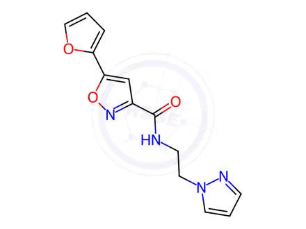 Chemical structure of 3-Isoxazolecarboxamide, 5-(2-furanyl)-N-[2-(1H-pyrazol-1-yl)ethyl]-