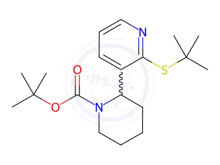 Chemical structure of tert-Butyl 2-(2-(tert-butylthio)pyridin-3-yl)piperidine-1-carboxylate