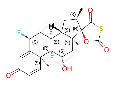Chemical structure of (6α,11β,16α,17α)-6,9-Difluoro-11-hydroxy-16-methyl-spiro[androsta-1,4-diene-17,5'-[1,3]oxathiolane]-2',3,4'-trione