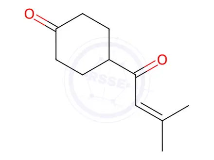 Chemical structure of Cyclohexanone, 4-(3-methyl-1-oxo-2-butenyl)-(9CI)