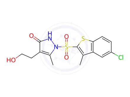 Chemical structure of 1-((5-Chloro-3-methylbenzo[b]thiophen-2-yl)sulfonyl)-4-(2-hydroxyethyl)-5-methyl-1,2-dihydro-3H-pyrazol-3-one