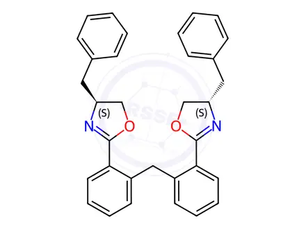 Chemical structure of Oxazole, 2,2′-(methylenedi-2,1-phenylene)bis[4,5-dihydro-4-(phenylmethyl)-, (4S,4′S)-
