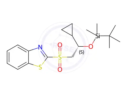 Chemical structure of Benzothiazole, 2-[[(2S)-2-cyclopropyl-2-[[(1,1-dimethylethyl)dimethylsilyl]oxy]ethyl]sulfonyl]-
