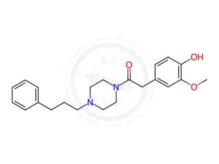 Chemical structure of Piperazine, 1-[(4-hydroxy-3-methoxyphenyl)acetyl]-4-(3-phenylpropyl)-