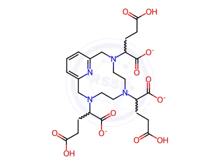 Chemical structure of Gadolinate(3-), [γ3,γ6,γ9-tri(carboxy-κO)-3,6,9,15-tetraazabicyclo[9.3.1]pentadeca-1(15),11,13-triene-3,6,9-tributanato(3-)-κN3,κN6,κN9,κN15]-, hydrogen (1:3) (ACI)