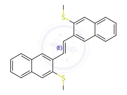 Chemical structure of Naphthalene, 2,2'-(1E)-1,2-ethenediylbis[3-(methylthio)-