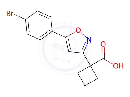 Chemical structure of 1-(5-(4-Bromophenyl)isoxazol-3-yl)cyclobutanecarboxylic acid