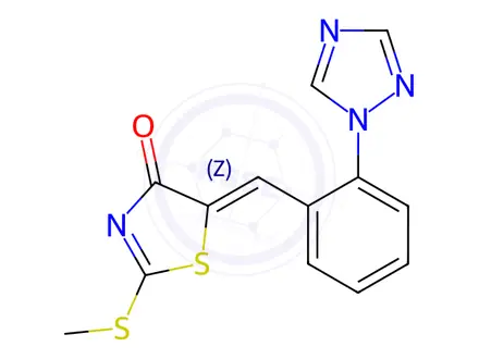 Chemical structure of (5Z)-2-(Methylsulfanyl)-5-{[2-(1H-1,2,4-triazol-1-yl)phenyl]methylidene}-4,5-dihydro-1,3-thiazol-4-one