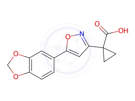 Chemical structure of 1-(5-(Benzo[d][1,3]dioxol-5-yl)isoxazol-3-yl)cyclopropane-1-carboxylic acid