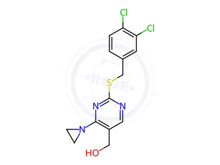 Chemical structure of (4-(Aziridin-1-yl)-2-((3,4-dichlorobenzyl)thio)pyrimidin-5-yl)methanol