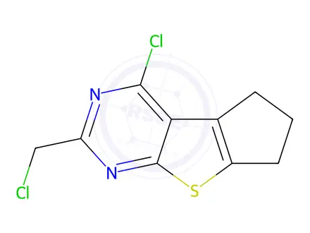 Chemical structure of 4-Chloro-2-(chloromethyl)-6,7-dihydro-5H-cyclopenta[4,5]thieno[2,3-d]pyrimidine