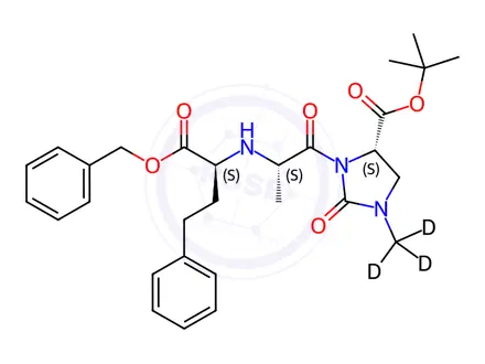 Chemical structure of Imidaprilat Benzyl Ester, (Carbonylimidazolidine)tert-butyl Ester-d3
