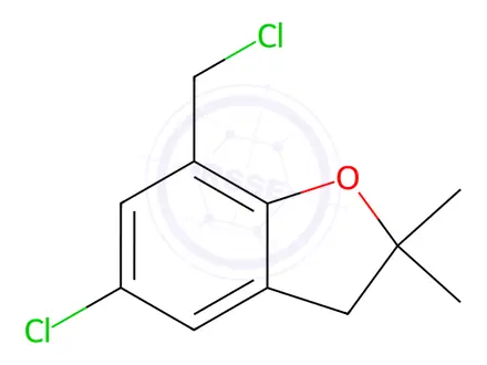 Chemical structure of Benzofuran, 5-chloro-7-(chloromethyl)-2,3-dihydro-2,2-dimethyl-