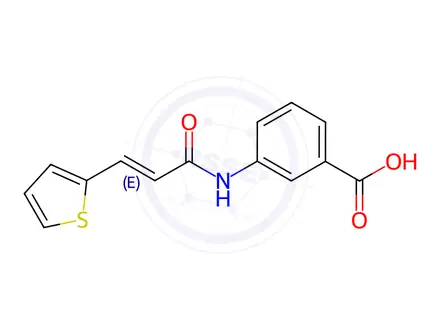 Chemical structure of 3-[(2E)-3-(thiophen-2-yl)prop-2-enamido]benzoic acid
