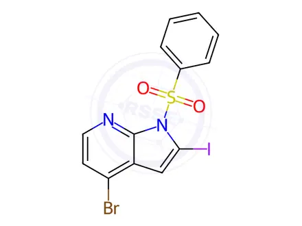 Chemical structure of 4-Bromo-2-iodo-1-(phenylsulfonyl)pyrrolo[2,3-b]pyridine