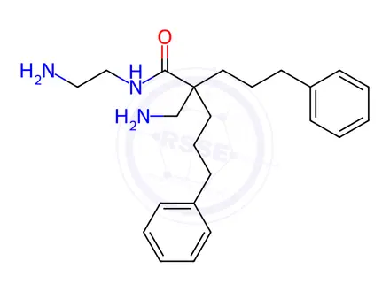 Chemical structure of N-(2-Aminoethyl)-α-(aminomethyl)-α-(3-phenylpropyl)benzenepentanamide Conjugate Acid (1:2)