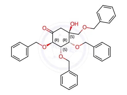 Chemical structure of (2R,3S,4R,5S)-5-Hydroxy-2,3,4-tris(phenylmethoxy)-5-[(phenylmethoxy)methyl]-cyclohexanone