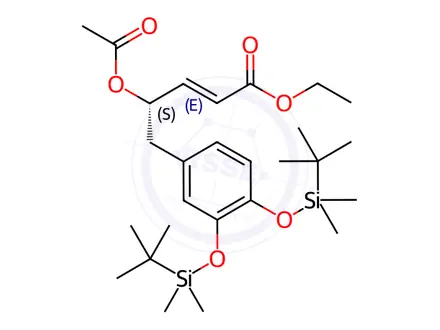 Chemical structure of (2E,4S)-4-(Acetyloxy)-5-[3,4-bis[[(1,1-dimethylethyl)dimethylsilyl]oxy]phenyl]-2-pentenoic Acid