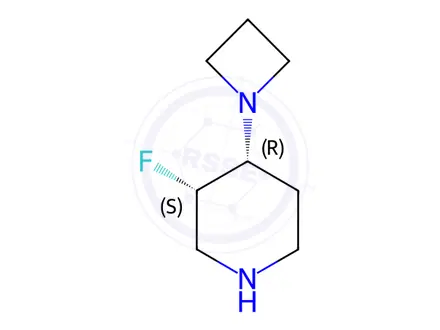Chemical structure of Piperidine, 4-(1-azetidinyl)-3-fluoro-, hydrochloride (1:2), (3R,4S)-rel-