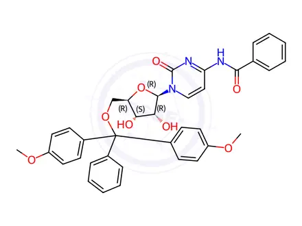 Chemical structure of N-Benzoyl-5'-(di-p-methoxytrityl)cytidine