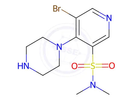 Chemical structure of 5-Bromo-N,N-dimethyl-4-(piperazin-1-yl)pyridine-3-sulfonamide