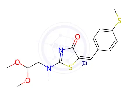 Chemical structure of (5E)-2-[(2,2-Dimethoxyethyl)(methyl)amino]-5-{[4-(methylsulfanyl)phenyl]methylidene}-4,5-dihydro-1,3-thiazol-4-one