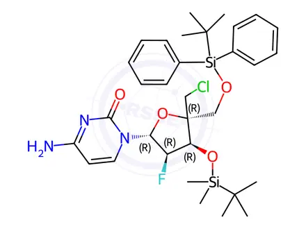 Chemical structure of Cytidine, 4'-C-(chloromethyl)-2'-deoxy-3'-O-[(1,1-dimethylethyl)dimethylsilyl]-5'-O-[(1,1-dimethylethyl)diphenylsilyl]-2'-fluoro-