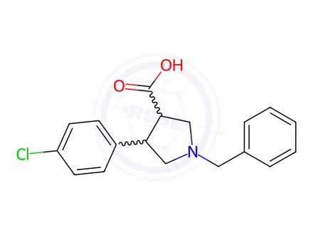 Chemical structure of 1-Benzyl-4-(4-chlorophenyl)pyrrolidine-3-carboxylic Acid