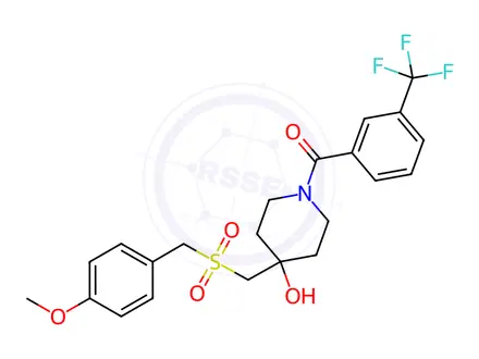 Chemical structure of (4-Hydroxy-4-(((4-methoxybenzyl)sulfonyl)methyl)piperidin-1-yl)(3-(trifluoromethyl)phenyl)methanone