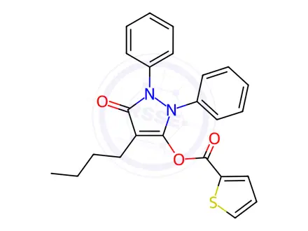 Chemical structure of 4-Butyl-5-oxo-1,2-diphenyl-2,5-dihydro-1H-pyrazol-3-yl thiophene-2-carboxylate
