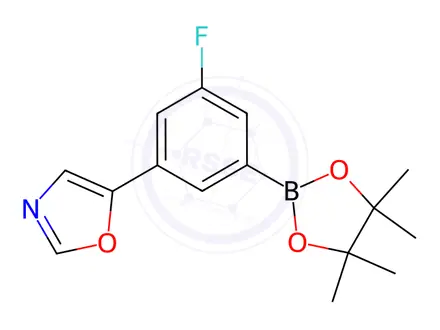 Chemical structure of Oxazole, 5-[3-fluoro-5-(4,4,5,5-tetramethyl-1,3,2-dioxaborolan-2-yl)phenyl]-