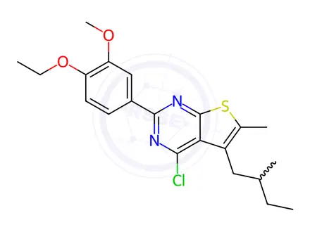Chemical structure of 4-Chloro-2-(4-ethoxy-3-methoxyphenyl)-6-methyl-5-(2-methylbutyl)thieno[2,3-d]pyrimidine