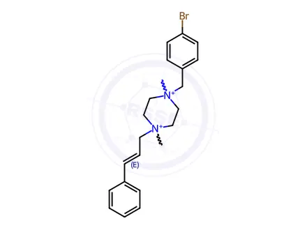 Chemical structure of 1-[(4-Bromophenyl)methyl]-1,4-dimethyl-4-[(2E)-3-phenylprop-2-en-1-yl]piperazine-1,4-diium diiodide