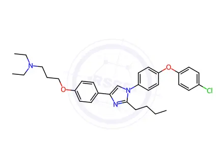 Chemical structure of 3-(4-(2-Butyl-1-(4-(4-chlorophenoxy)phenyl)-1H-imidazol-4-yl)phenoxy)-N,N-diethylpropan-1-amine Hydrochloride