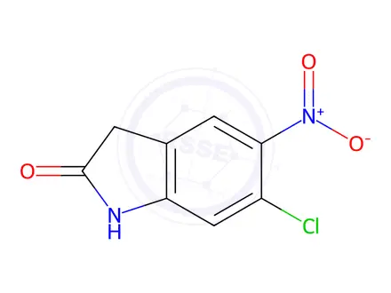 Chemical structure of 6-chloro-5-nitro-2,3-dihydro-1H-indol-2-one
