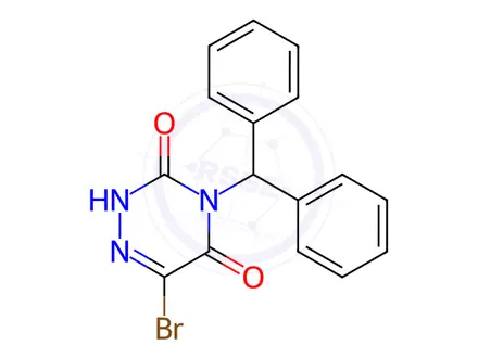 Chemical structure of 1,2,4-Triazine-3,5(2H,4H)-dione, 6-bromo-4-(diphenylmethyl)-