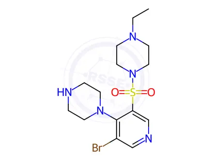 Chemical structure of 1-((5-Bromo-4-(piperazin-1-yl)pyridin-3-yl)sulfonyl)-4-ethylpiperazine