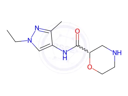 Chemical structure of Morpholine-2-carboxylic Acid (1-Ethyl-3-methyl-1H-pyrazol-4-yl)-amide Dihydrochloride