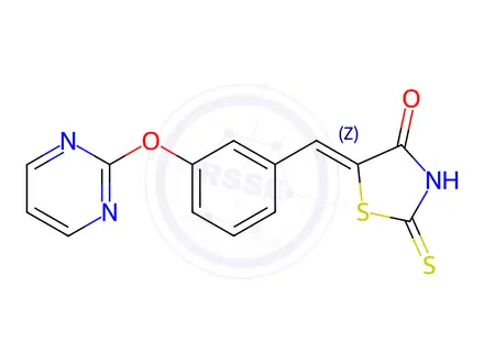 Chemical structure of (5Z)-5-{[3-(pyrimidin-2-yloxy)phenyl]methylidene}-2-sulfanylidene-1,3-thiazolidin-4-one