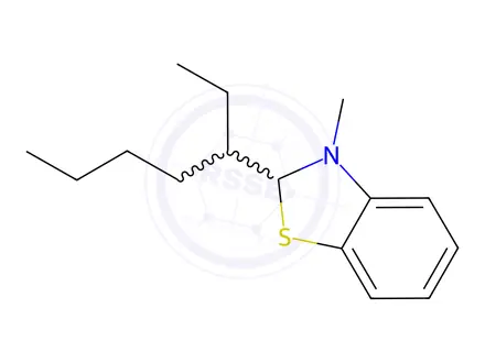 Chemical structure of Benzothiazole, 2-(1-ethylpentyl)-2,3-dihydro-3-methyl-(9CI)